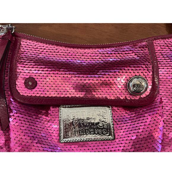 COACH GROOVY 16482 Barbie Sequin Pink Shoulder Poppy Purse bag (READ DETAILS) - Picture 2 of 7